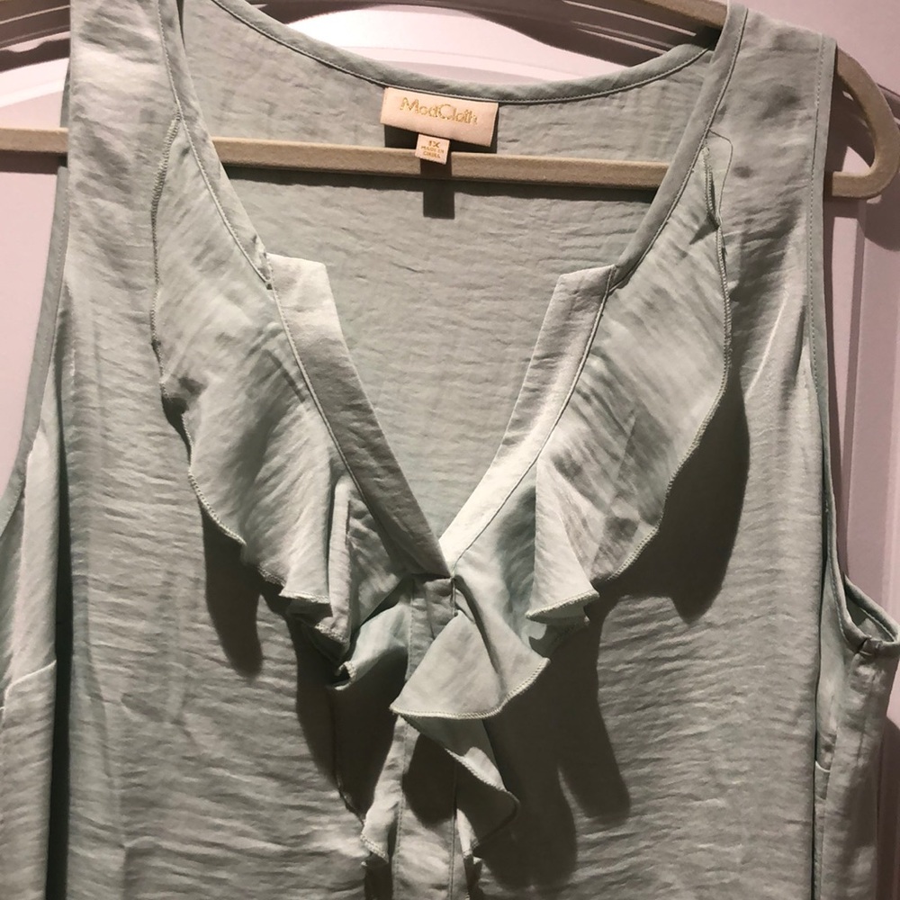 ModCloth Mint Green Ruffle Blouse - Picture 3 of 6